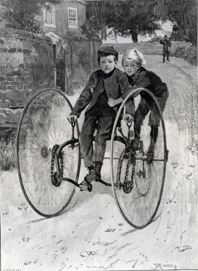 The Stolen Steed, Two Boys Riding a Tricycle (1891) by William Rainey